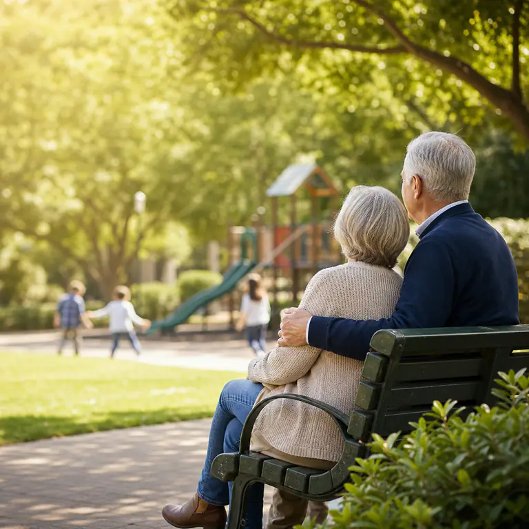 A couple watching their family in a park