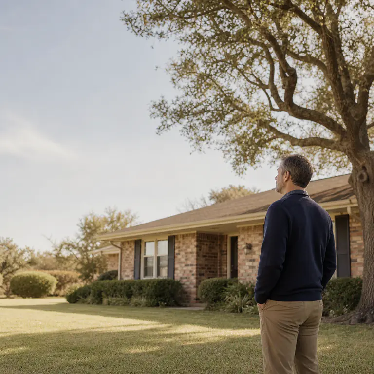 A man outside a family home